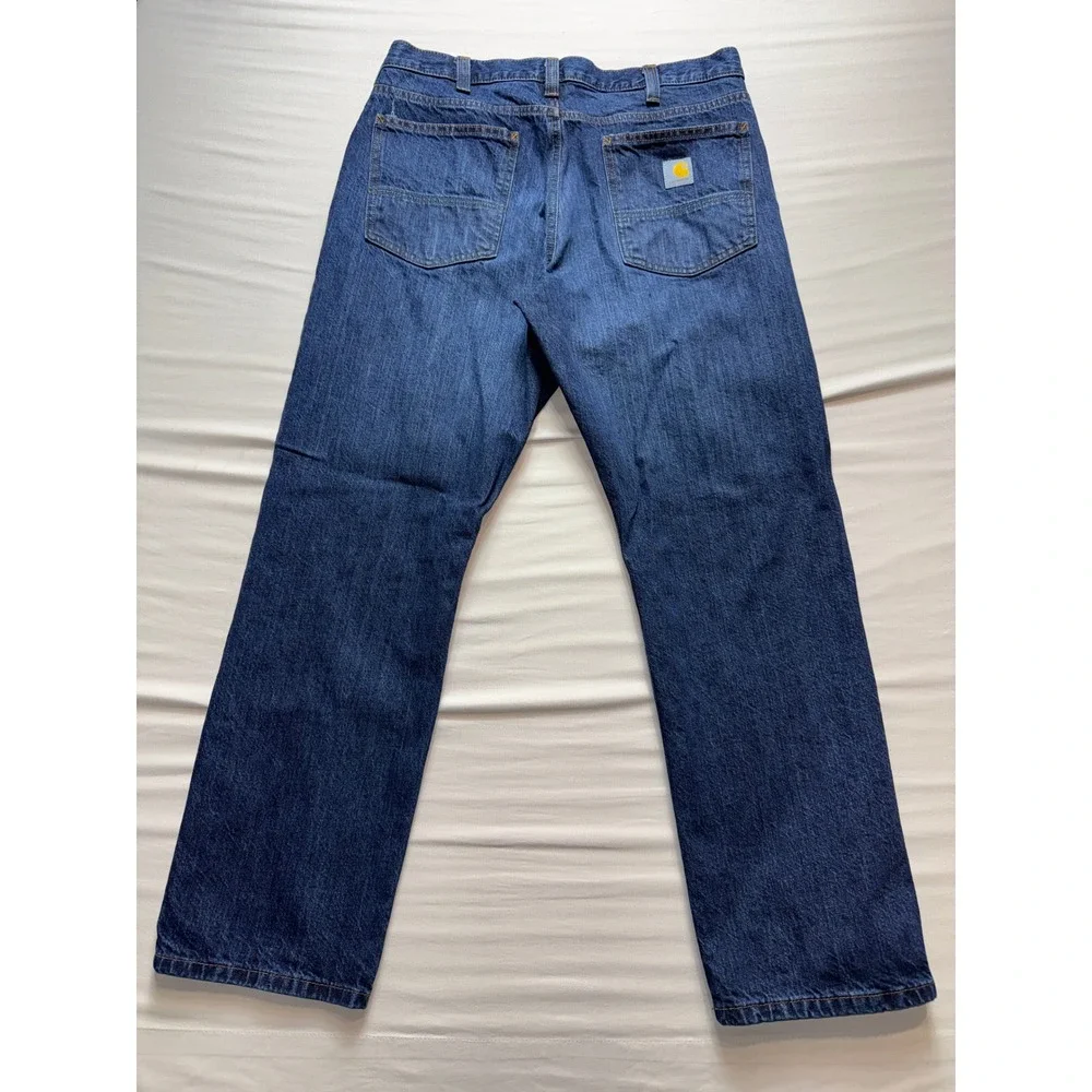 Carhartt Relaxed Fit Jeans Mens 34x30 Dark Wash Blue Denim BD5119-M Straight Leg